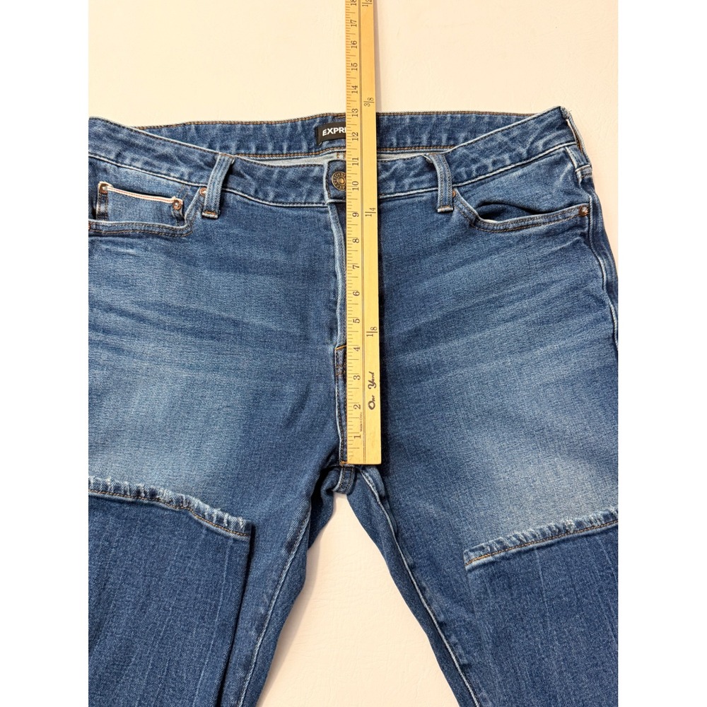EXPRESS Slim Straight Men‎ Jeans Dark Wash Distressed Button Fly 36x32 - Picture 9 of 10